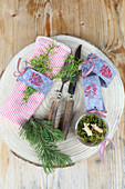 Handmade felt napkin rings with stamped motifs