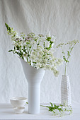 White bouquet of cow parsley, astrantia, snapdragons and Canterbury bells
