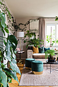 Glamorous living room full of houseplants