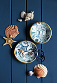 Cold porcelain dishes with maritime motifs