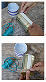 Instructions for decorating a tin can with cord