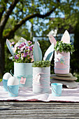 Easter herb pots made from tin cans