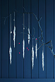 Wintry icicle decorations handmade from papier-mâché