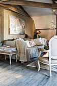 Shabby-chic living room decorated in shades of grey
