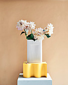Dahlias in white vase