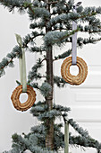 Circular pastries hung on Christmas tree