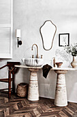 French travertine console with wash bowl