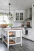 White country-house kitchen with island counter