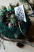 DIY wire basket with cones and matchbox