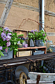 Spring decoration with lilacs on self-made table