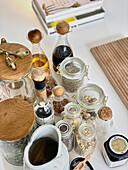 Storage jars, spices, vinegar and oil