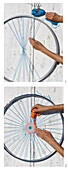 Flickenteppich mit Hilfe von Fahrradfelgen herstellen