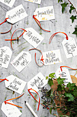 A multicultural Christmas: ready to use hand made gift tags with Merry Christmas written in multiple languages