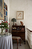 Writing desk and bookcase with table on Arundel staircase landing, West Sussex