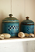 Storage Jars on a shelf with seashells in Norfolk, UK