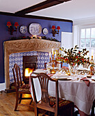 Country style cottage dining room decorated for Christmas