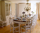 Dining room with Gustavian table and chairs in Mjolby, Sweden