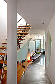 Red eucalyptus stairs and view to living-room
