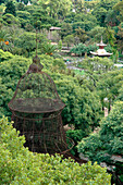 Elevated view of aviary in parkland