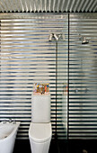 Galvanized metal bathroom and glass shower screen