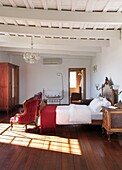 Sunlight on wooden floor of bedroom, Carmelo, Uruguay