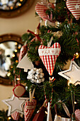 Heart shaped handmade Christmas tree decorations