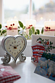 Heart shaped alarm clock and Christmas cards