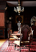Oak panelled dining room in Grade I listed Elizabethan manor house in Kent 