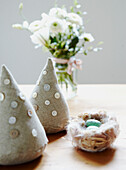 Pin cushions with buttons and Easter basket in Wairarapa North Island New Zealand