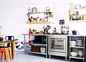 Stainless steel oven and workbenches in Newcastle living room England UK