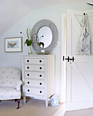 Bedroom detail in attic conversion of Forest Row farmhouse Surrey England UK