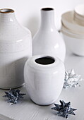 Glazed pots and gift bows in Bussum home, near Amsterdam, Netherlands