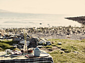 Afternoon tea on remote pebble beach in County Sligo Connacht Ireland