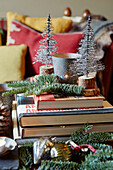 Vintage Christmas decorations in living room of Chippenham home, Wiltshire, UK