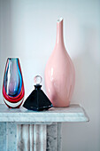 Collection of vases on mantlepiece in South East London home, UK