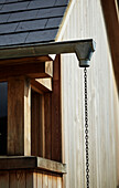 Rain chain for water catchment on newbuild in the Cotswolds, UK