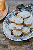 Plate of home made mince pies in West Sussex home, UK