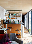 Kitchen and living space in converted shipping container Bedford, UK