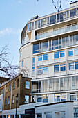 Windows and facade of London apartment building, UK