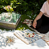 Picnic rug at Mid Summer Party in Colchester garden with friends