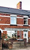 Exterior of red brick Victorian Terrace in Cardiff Wales UK