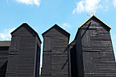 Boat houses in Hastings Old Town England UK