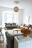 Open plan living room in Broadstairs home, Kent, England, UK