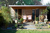 Summerhouse in garden of Broadstairs home, Kent, England, UK