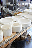 Ceramic mould casting on workbench Austerlitz studio, Columbia County, New York, United States