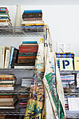 Work aprons and books in Sheffield print studio, Berkshire County, Massachusetts, United States