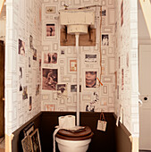 Fun wallpaper and pictures in a vintage downstairs toilet