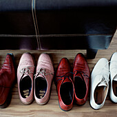 Overhead view of men's designer shoes