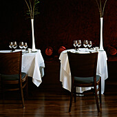 Formal table settings in a restaurant