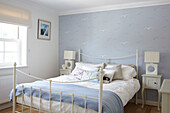Nautical, light blue bedroom in Bembridge home, Isle of Wight, England, UK